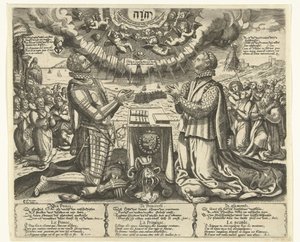 Guillermo de Orange y Carlota de Borbón arrodillados en el paisaje