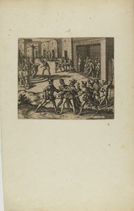 (Jacobus Almagrus a Ferdinando Pizarro Invincula Coniicitur in Carcere....) (del libro, Americae, sexta parte) de Theodor de Bry