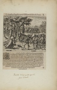 Columbus Supplicium ab Hispanis Seditiosis Sumit. X. (del libro, Americae, cuarta parte) de Theodor de Bry