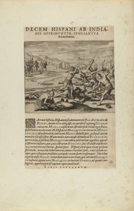 Decem Hispani ab India-/nis Opprimuntur, Spoliantur/and Trucidantur. (del libro, Americae, partes séptima y octava) de Theodor de Bry