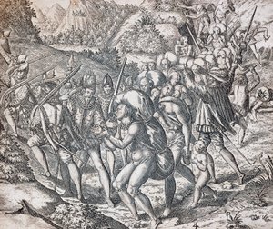 Nativos subidos a los barcos para ser llevados a la esclavitud en Sevilla, grabado de Theodor de Bry (1528-1598), Antillas