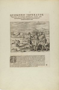 Quomodo Imperator/Regni Guianae, Nobiles Suos Or-/Nare.... (del libro, Americae, partes siete y ocho) de Theodor de Bry