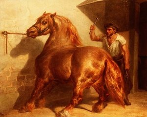 Caballo de tiro en la herrería