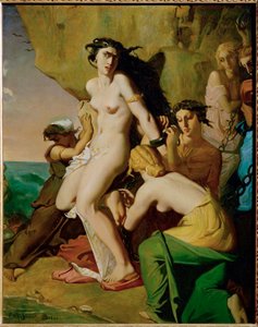 Andromede attachee au rocher par les Nereides - Andrómeda encadenada a la roca por las sirenas ... de Théodore Chassériau