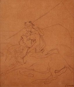 Árabe sosteniendo la cabeza de su caballo moribundo de Theodore Gericault