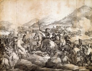 Batalla de Chacabuco, febrero de 1817, que decretó la victoria de José de San Martín sobre los españoles, dibujo, Argentina de Theodore Gericault
