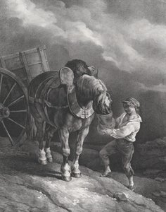 Niño alimentando a un caballo de tiro con una bolsa de nariz, 1822 de Theodore Gericault