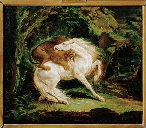 Cheval attaque par un lion - un caballo atacado por un león, según un grabado de Laurie y una pintura de George Stubbs ...