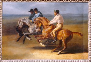 Carrera de caballos a caballo, yendo a la izquierda en la salida - Carrera de caballos ...