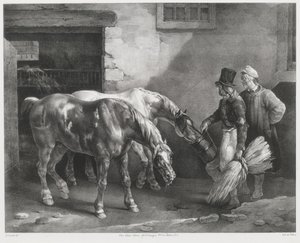 Dos caballos de posta en la puerta de un establo (Two Post-Horses at a Stable Door)