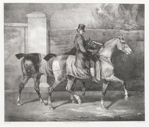 Dos caballos que pasea un jinete (Un mozo de cuadra que ejercita a dos caballos)