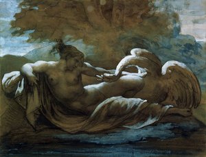 Leda y el cisne (tiza negra y acuarela) de Theodore Gericault