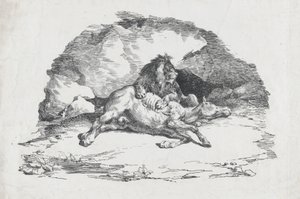 León devorando un caballo de Theodore Gericault