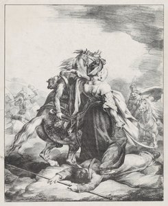 Un mameluco de la guardia imperial defendiendo a un trompetista herido frente a un cosaco (Un mameluco egipcio defendiendo a un trompetista francés herido en Waterloo) de Theodore Gericault