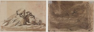 Hombre agarrando un caballo en el agua, después del "Diluvio" de Poussin (anverso); ¿Estudio compositivo? (posiblemente por "Diluvio de Poussin") (verso)