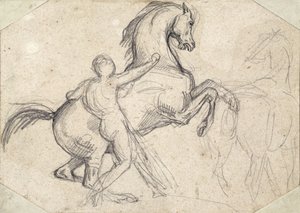 Semental encabritado sostenido por un hombre desnudo de Theodore Gericault