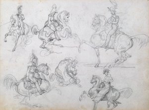 Jinetes en caballos galopantes