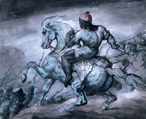 Escena de la guerra colonial: Un negro en un caballo encabritado de Theodore Gericault