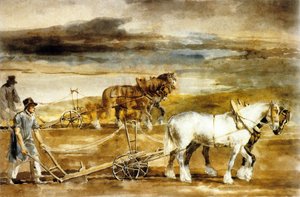 Escena de arado en Inglaterra, c.1820 (acuarela ) de Theodore Gericault