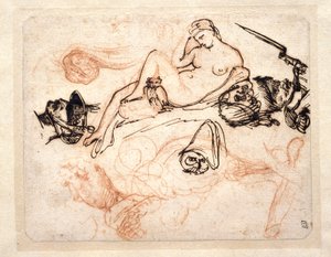 Hoja de estudios con la «Noche» de Miguel Ángel, un granadero y otros bocetos de Theodore Gericault