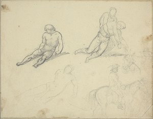 Bocetos: Desnudo recostado, Hombre sosteniendo el cuerpo de de Theodore Gericault