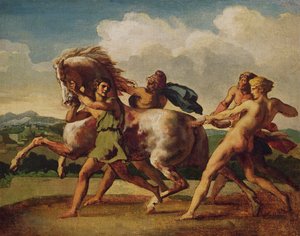 Esclavos deteniendo un caballo, estudio para "La carrera de los caballos bárbaros" de Theodore Gericault