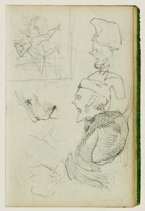 Estudios de león, estudio compositivo de figura de grupo, dos estudios de cabeza de caricatura de Theodore Gericault