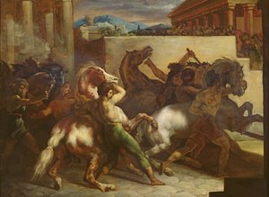 La carrera de caballos salvajes en Roma, c.1817 de Theodore Gericault
