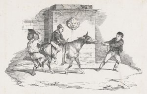Tres niños jugando con un burro (Three Children Playing with a Donkey) de Theodore Gericault