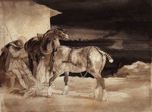 Dos Caballos y un Mozo Durmiendo de Theodore Gericault
