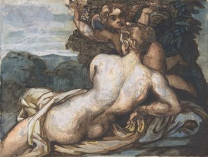 Venus y Cupido en un paisaje, después de Annibale Carracci recto, 1816-17 de Theodore Gericault