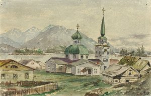 Vista trasera de la iglesia griega, Sitka de Theodore J. Richardson