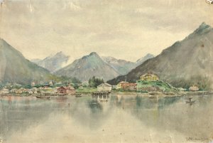 Sitka desde las islas, mostrando el castillo ruso, 1888