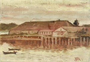 Puesto de comercio y edificios del muelle, Sitka, tarde, ca. 1880-1914 de Theodore J. Richardson