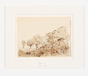 Paisaje con cabaña bajo altos árboles de Theodore Rousseau