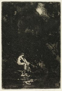 Una ninfa bañándose, luz de luna