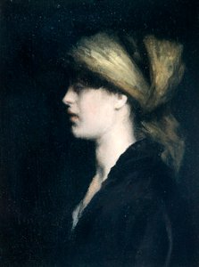 Claroscuro, un perfil, la bufanda dorada, c.1900
