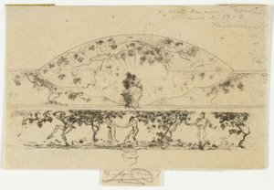 Júpiter y Alcmena y ninfas y sátiros en un medallón de friso, estudio para la decoración de un marco de Theodore Roussel