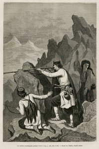 Los soldados montenegrinos durante la acción, durante la Guerra de 1876, durante la cual Serbia y Montenegro declararon la guerra a Turquía otomana, dibujo de Valerio, para ilustrar el viaje a Montenegro en 1874 por Charles Yriarte (1832-1898). Grabado en  de Theodore Valerio
