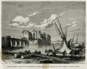 El castillo marítimo de Sidón antes del bombardeo de 1840. Grabado de Th. Weber, para ilustrar la historia La Siria de hoy, por M.Lortet, decano de la Facultad de Medicina de Lyon, encargado de una misión científica por el Ministerio de Educación Pública de Theodore Weber