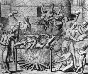 Comidas antropófagas: caníbales en Brasil - en "Admirante Narratio Americae", por Théodore de Bry