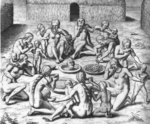 Comidas antropófagas: caníbales de Sudamérica - en "Admirante Narratio Americae", por Théodore de Bry de Theodore de Bry