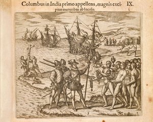 Cristóbal Colón desembarcando en la isla de Guanahani (San Salvador) el 12 de octubre