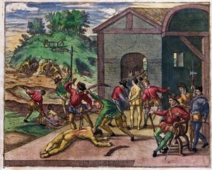Crueldad de los colonos españoles hacia los indios, México, c.1550 de Theodore de Bry