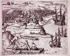 Cuarto viaje de Cristóbal Colón a la isla de Jamaica en 1503 de Theodore de Bry
