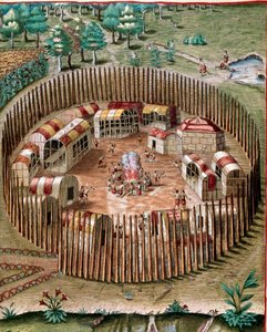 Representación de la ciudad fortificada Pomeiock o Pomeiooc en Virginia en 1585. Grabado de 