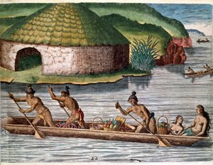 Historia de América: "El transporte de alimentos en barcos" Grabado de "Admirante Narratio Americae" (Historia de América) por Theodore de Bry (1528-1598) de Theodore de Bry