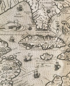 Isla de Cuba, Florida y Golfo de México, grabado de Historia de los grandes viajes americanos de Theodore de Bry