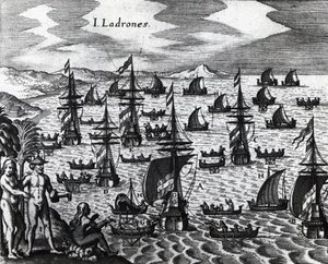 Islas de los Ladrones (hoy Islas Marianas), grabado de Peregrinationes, por Theodor de Bry (1528-1598). Siglo XVI de Theodore de Bry
