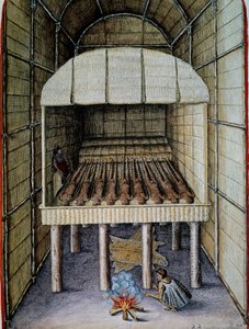 Vida de los nativos, entierro de los muertos, grabado por Theodor de Bry (1528-1598), de Admiranda Narratio, trust tamen, commodis et de incolarvm ritibvs Virginia, por Thomas Harriot (1560-1621), América del Norte